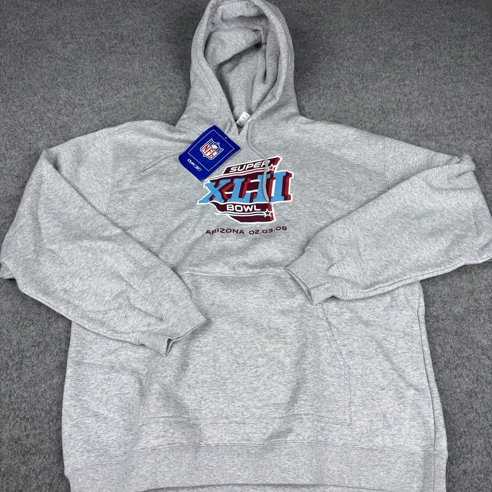 Reebok NFL Super Bowl XLII‎ Arizona 2008 NWT Hoodie Men's Large Gray Official